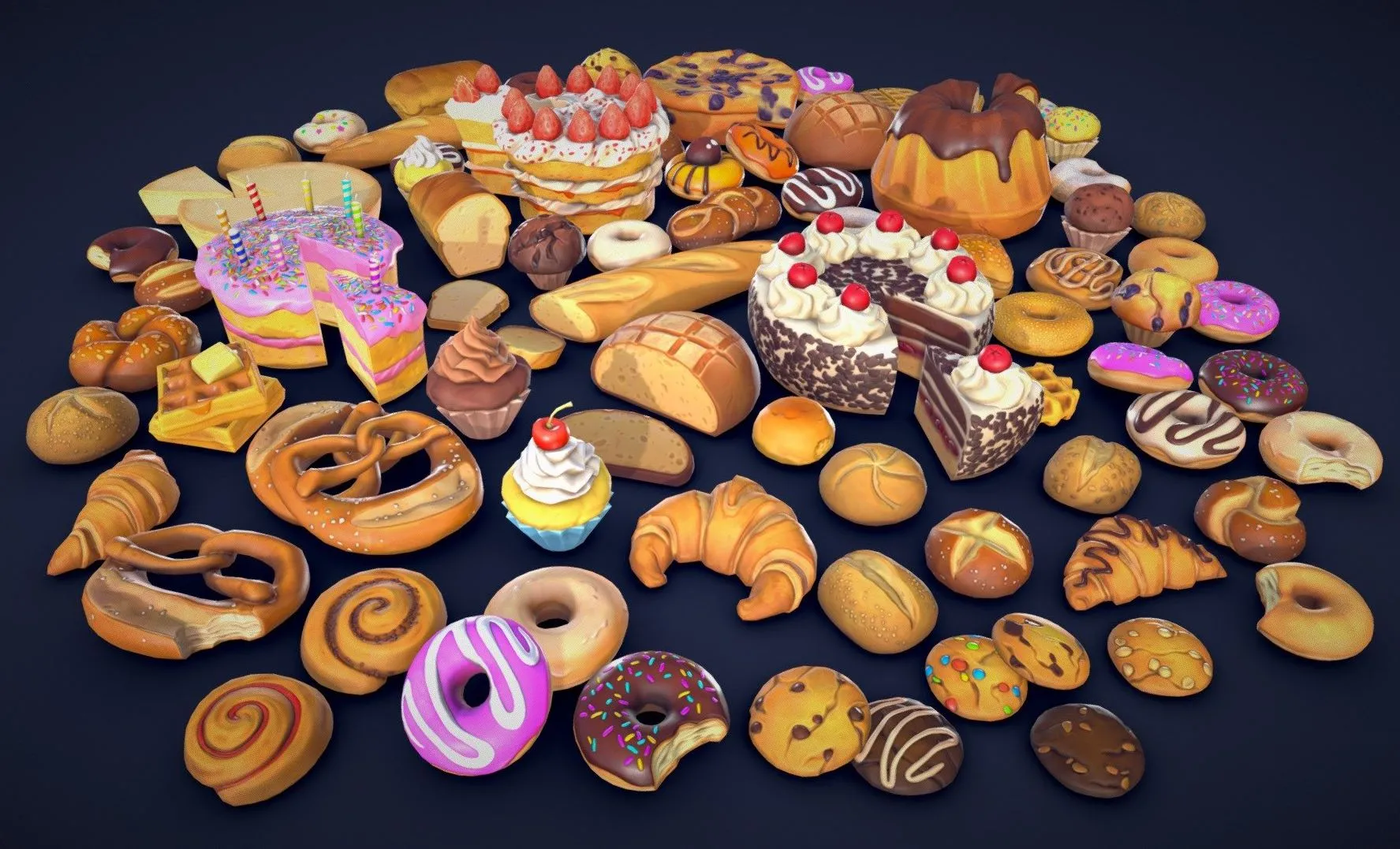 PBR Game 3D Models – Stylized Pastries Collection Low Poly