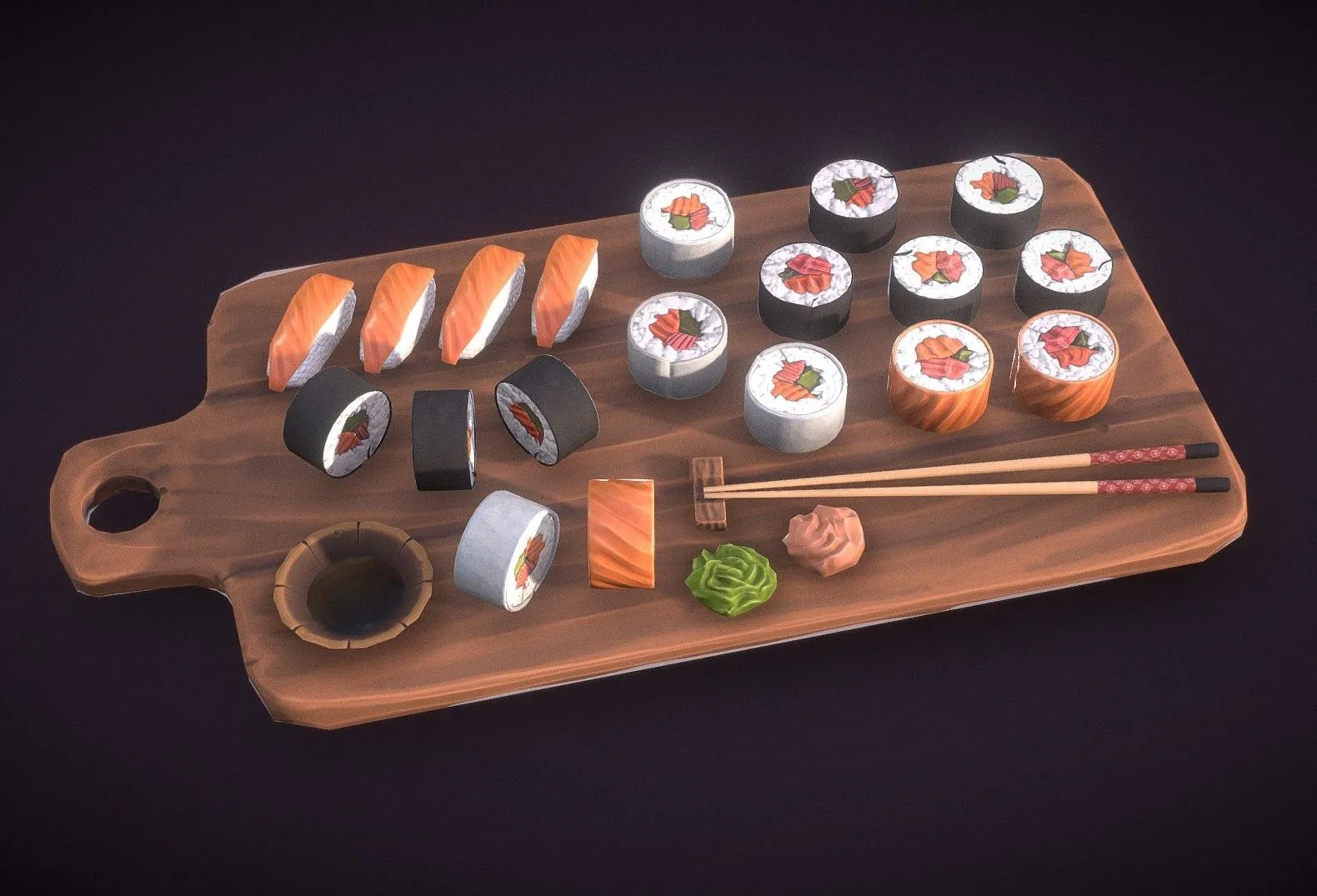 PBR Game 3D Models – Stylized Sushi Board Agustin Honnun