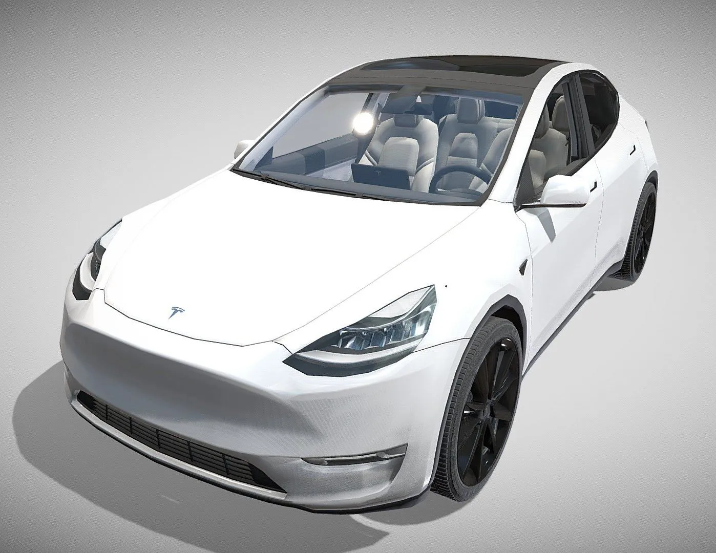 PBR Game 3D Models – Tesla Model Y White With Interior