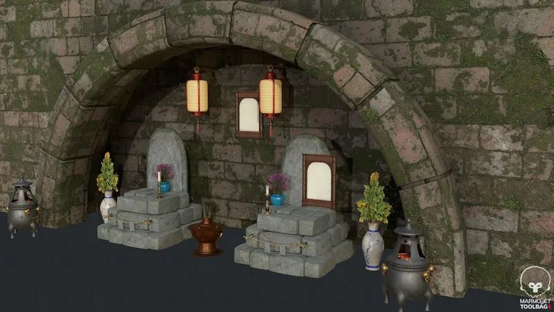 PBR Game 3D Models - Tomb – Altar – Cemetery Scene