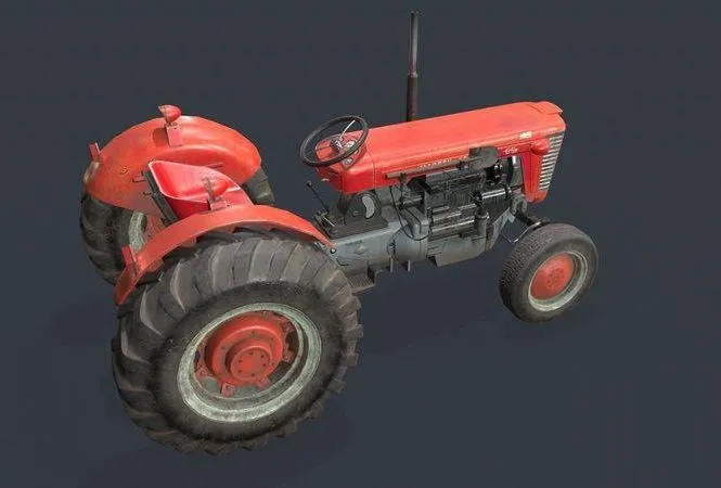 PBR Game 3D Models – Tractor MF 65 Low-poly