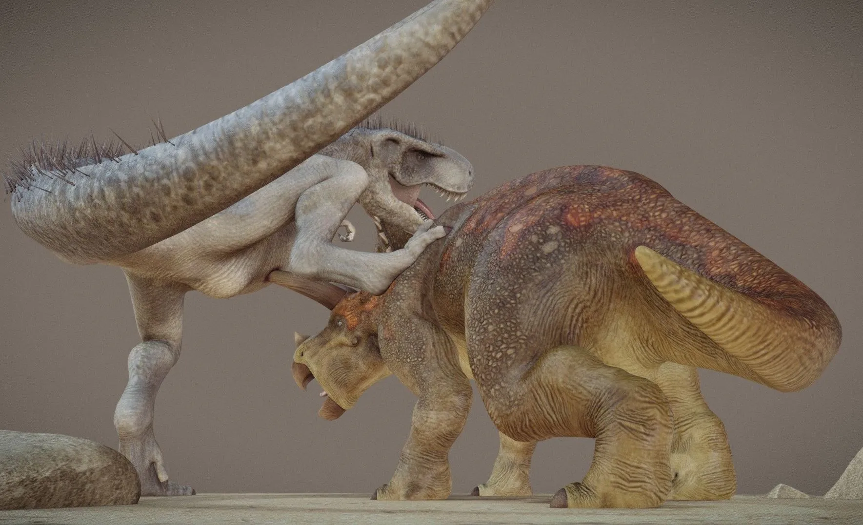 PBR Game 3D Models – Triceratops Horridus Vs Tyranosaurus Rex Diorama