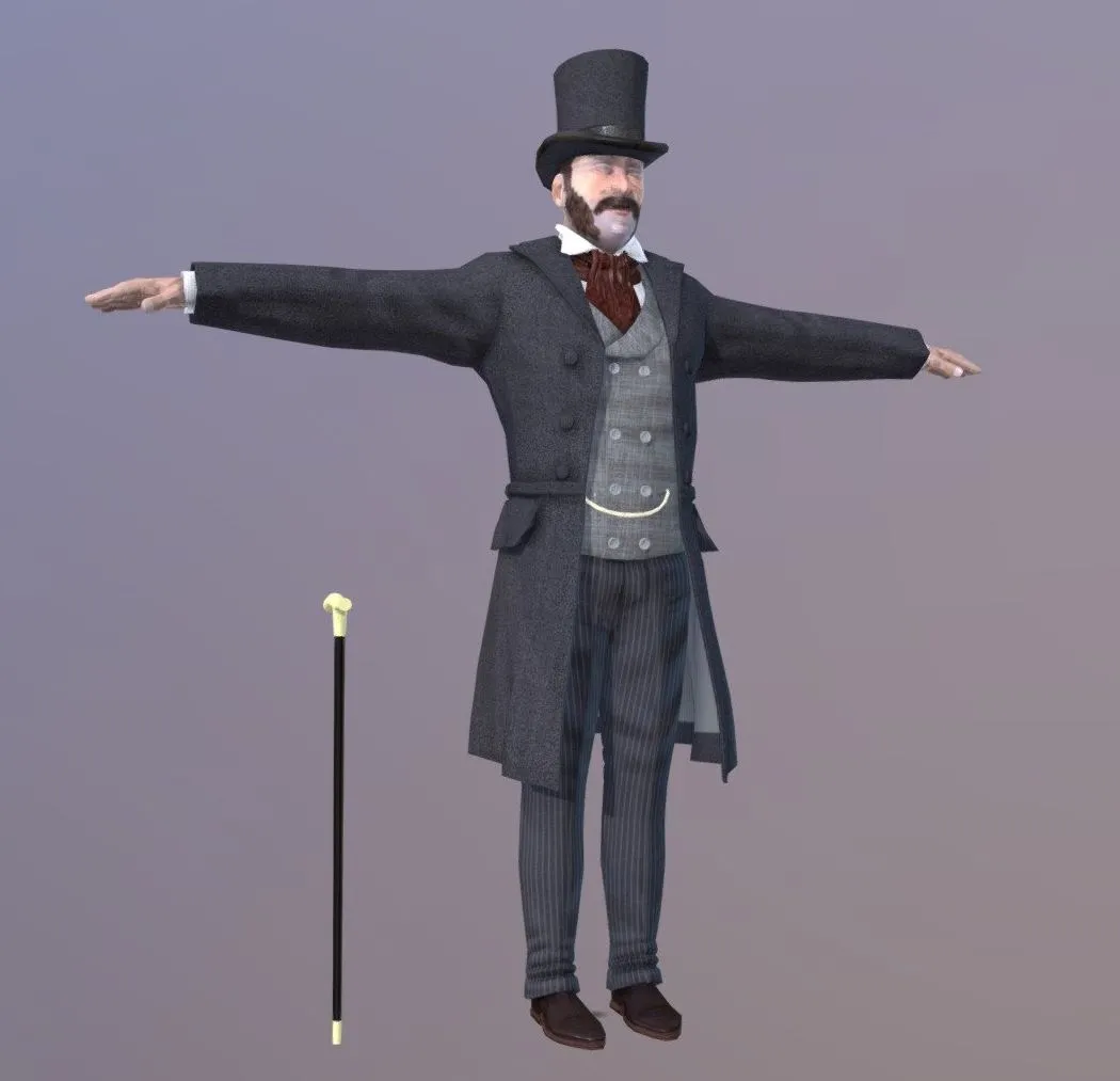 PBR Game 3D Models – Victorian Gent Rigged 2 Maps 1 Model