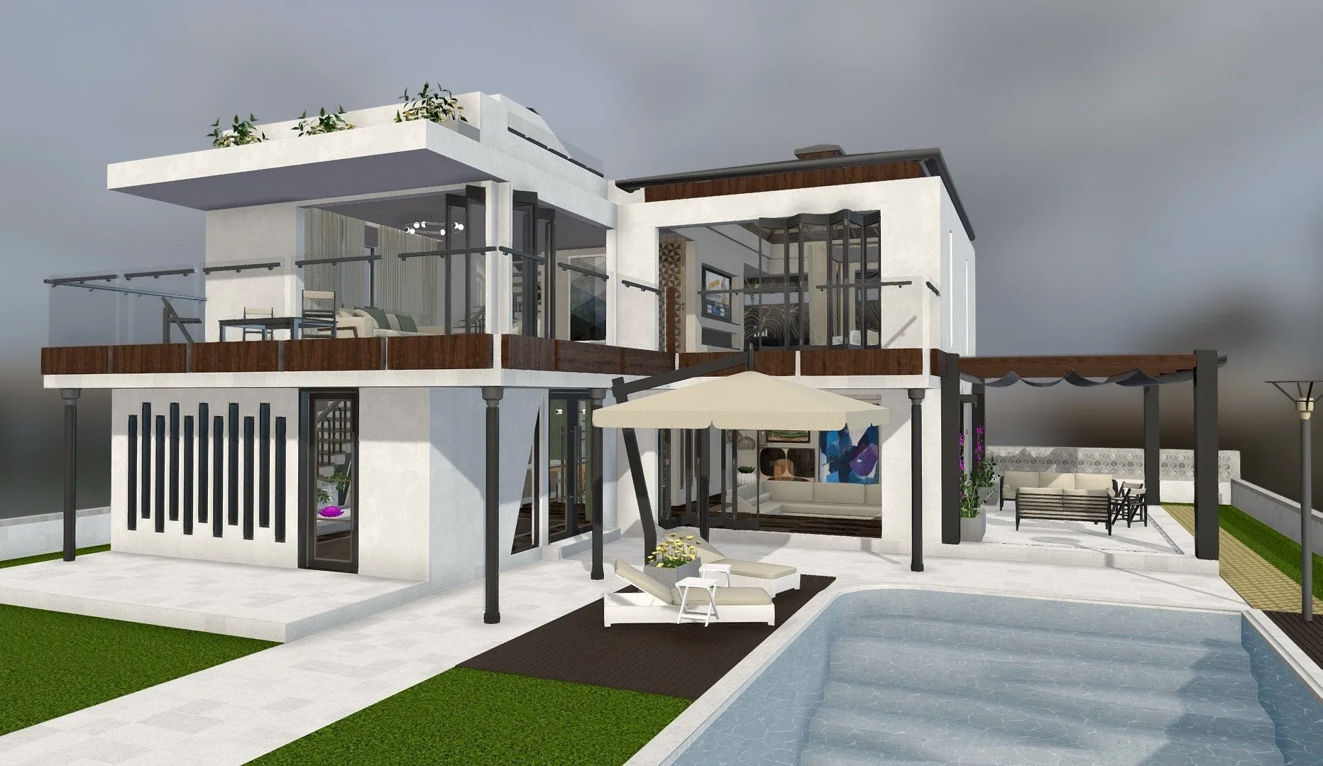 PBR Game 3D Models – Villa Modern House With Pool 1 Bedroom