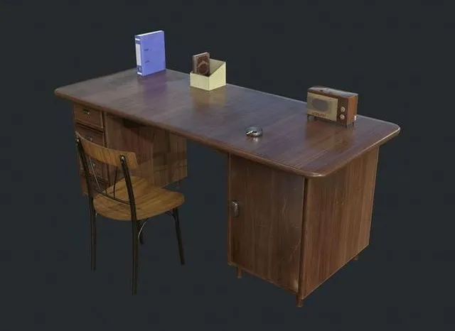 PBR Game 3D Models – Vintage Writing Table – Desk – Vintage Radio