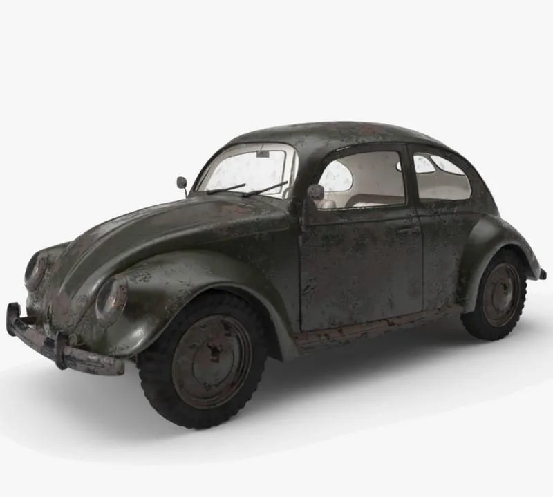 PBR Game 3D Models – VW Style Beetle Old Rusty WW2 Wrecked Car