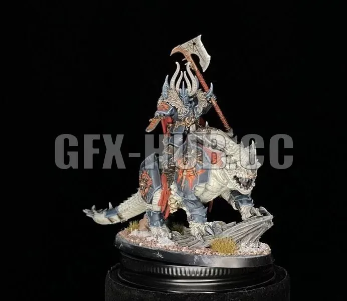 PBR Game 3D Models – Warhammer Age of Sigmar Chaos Lord on Karkadrak