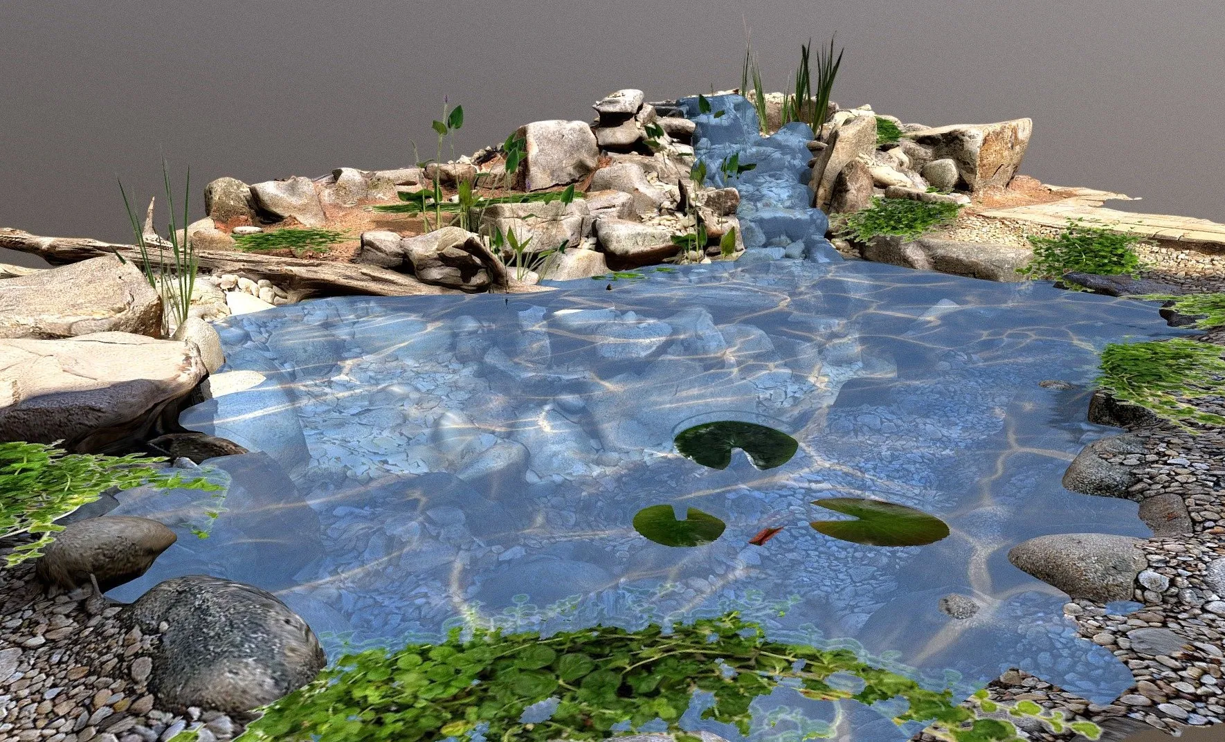 PBR Game 3D Models – Wilsons Creek Pond And Waterfall