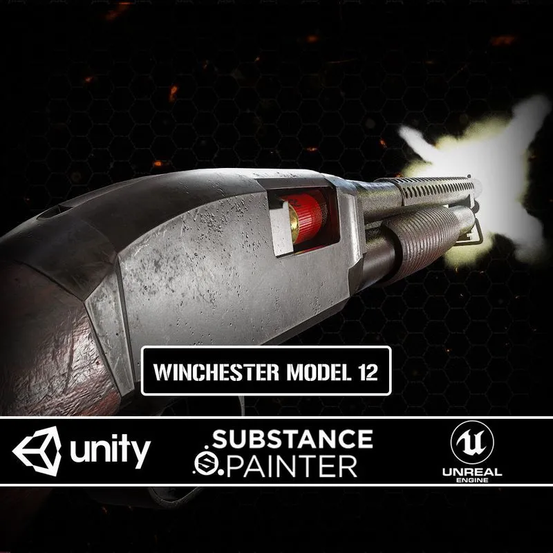 PBR Game 3D Models – Winchester 12 Low-poly