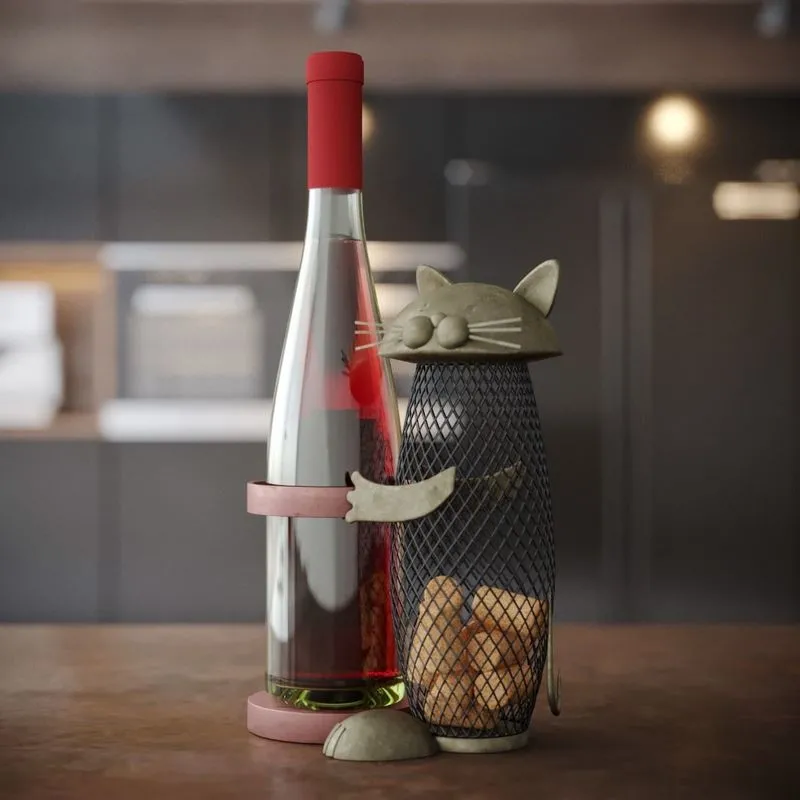 PBR Game 3D Models – Wine Holder With Cat