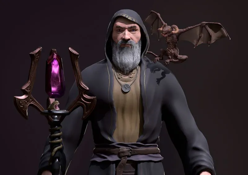 PBR Game 3D Models – Wizard with Dragon