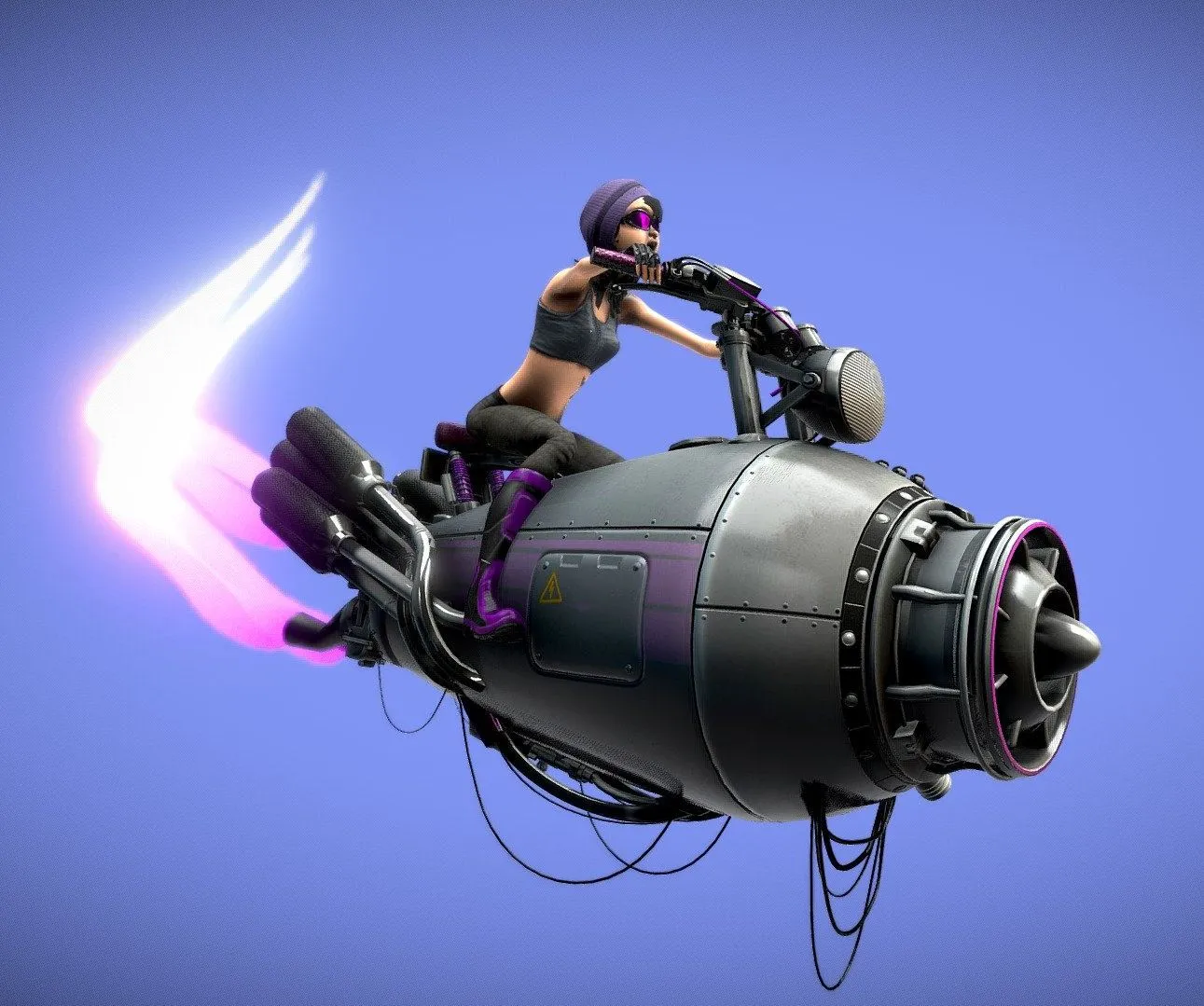 PBR Game 3D Models – Woman Driving Futuristic Motorcycle