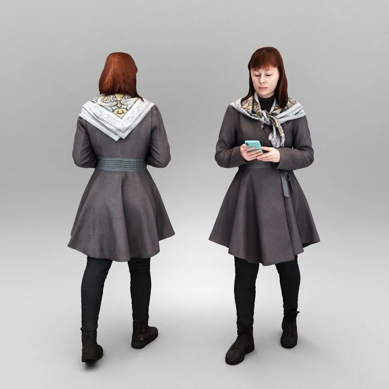 PBR Game 3D Models – Woman in coat using smartphone 428