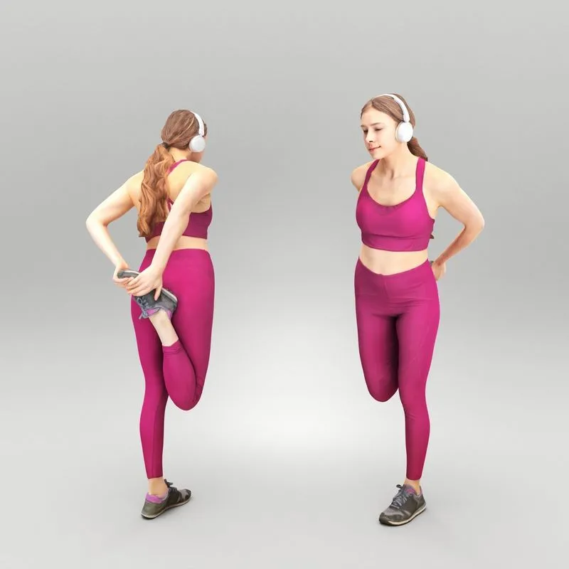 PBR Game 3D Models – Woman in headphones doing stretching 423