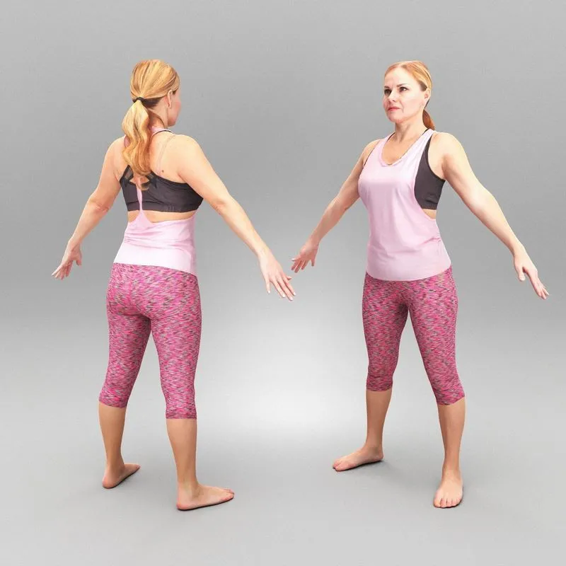 PBR Game 3D Models – Woman in pink fitness suit in A-pose 407