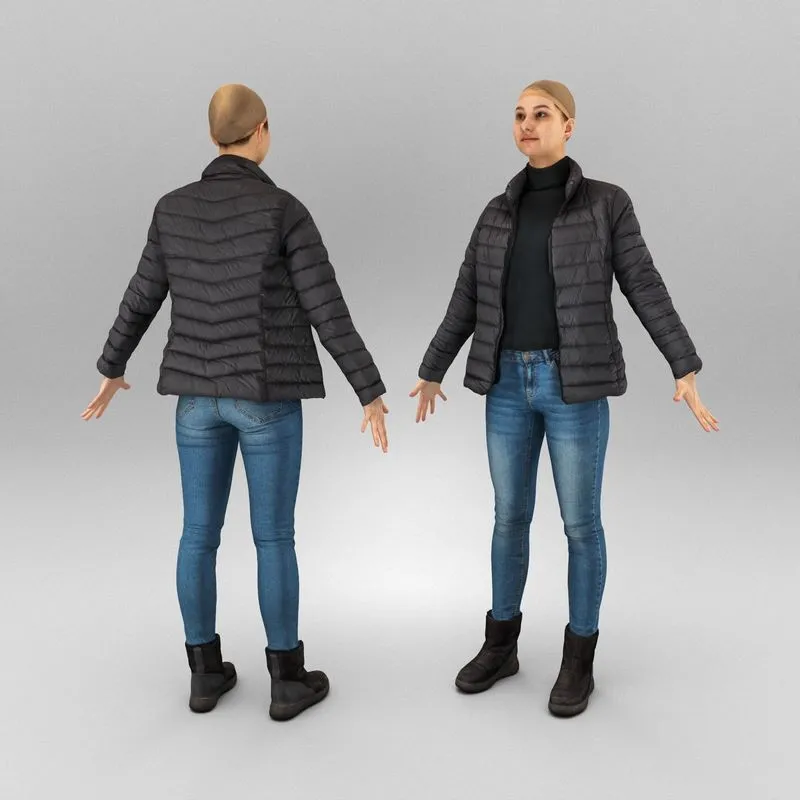 PBR Game 3D Models – Woman in puffer ready for animation 415