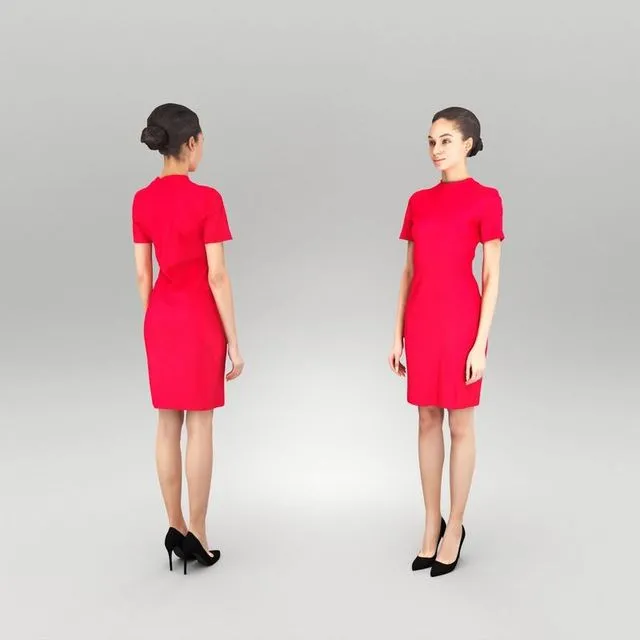 PBR Game 3D Models – Woman in red dress 377