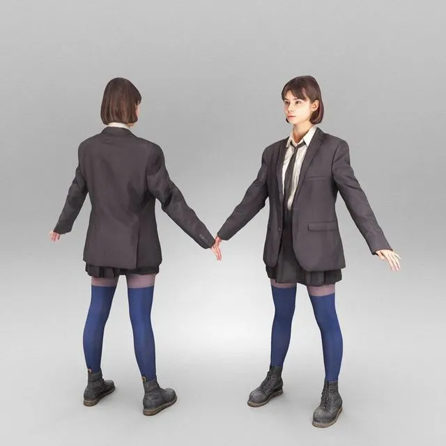 PBR Game 3D Models – Woman in school uniform ready for animation 341