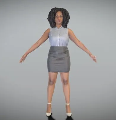 PBR Game 3D Models – Woman In Shirt And Leather Skirt In A Pose 281