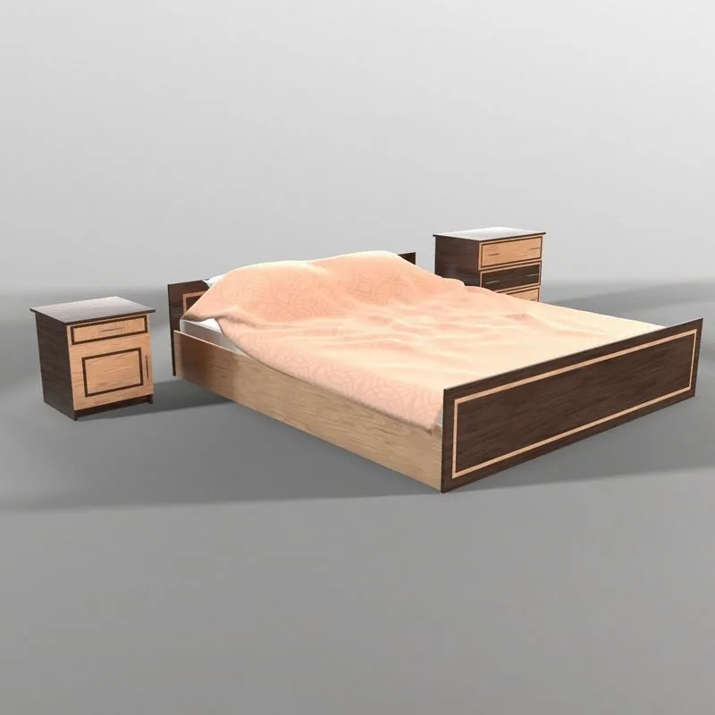 PBR Game 3D Models – Wood bed with cubstones