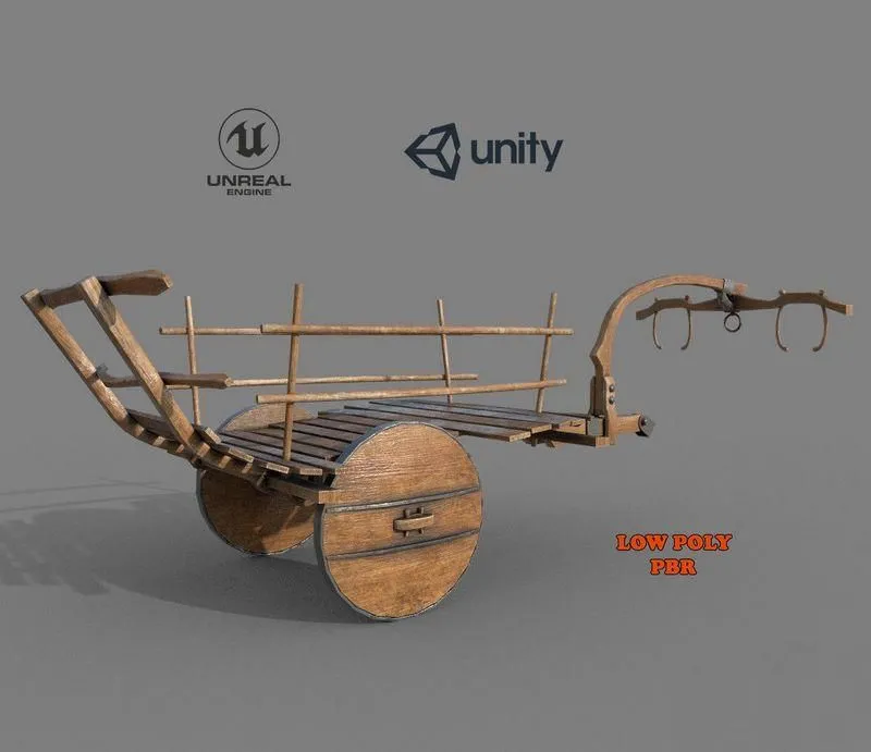 PBR Game 3D Models – Wooden Medieval Ox Cart