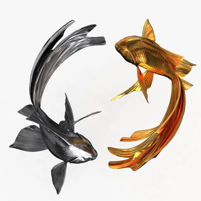 PBR Game 3D Models – Yin Yang Fish Gold Silver