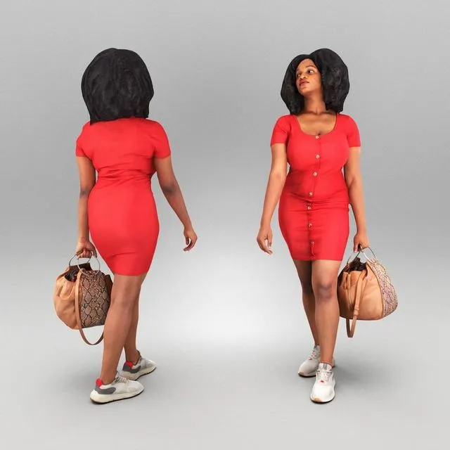 PBR Game 3D Models – Young african-american woman walking 349