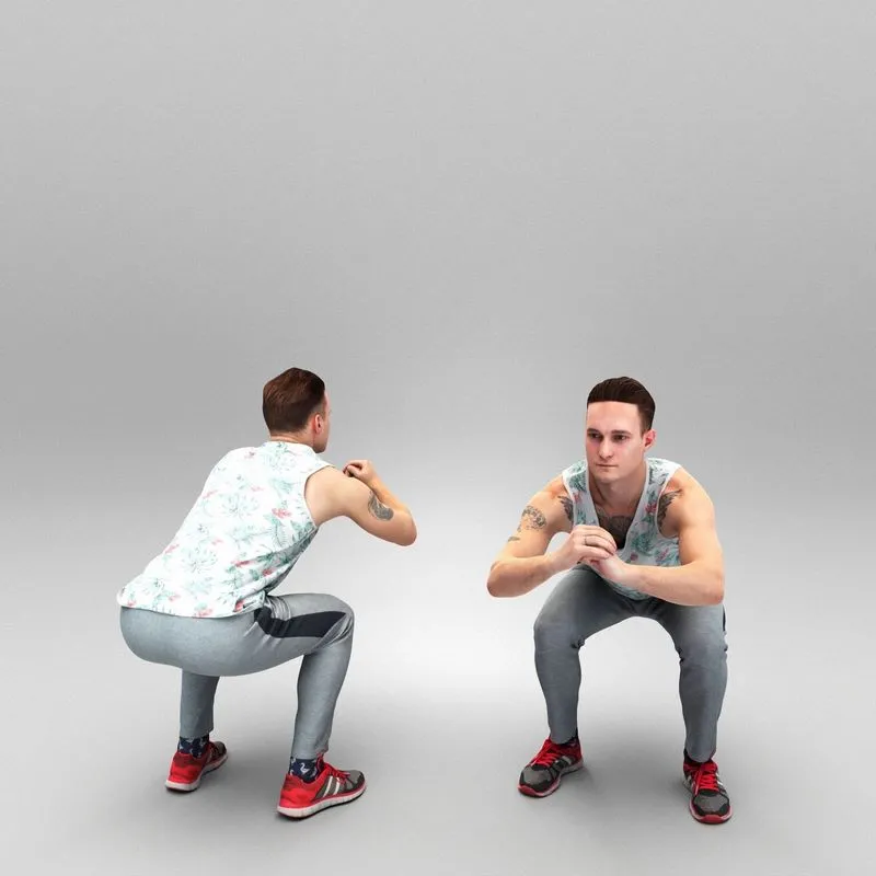 PBR Game 3D Models – Young man doing squats 393