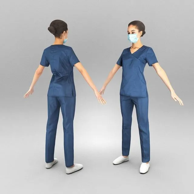 PBR Game 3D Models – Young nurse ready for animation 348