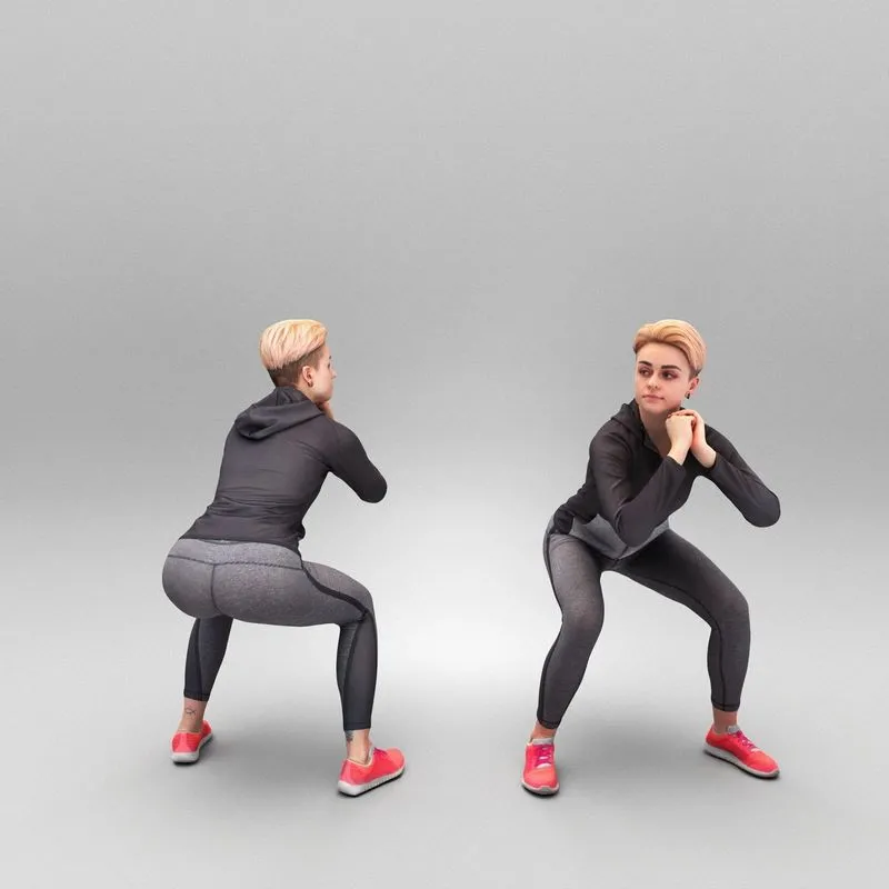 PBR Game 3D Models – Young woman doing squats 376