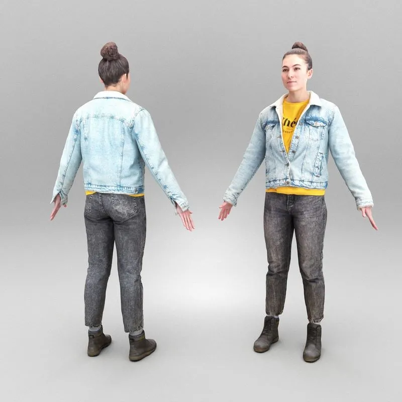 PBR Game 3D Models – Young woman in denim ready for animation 365