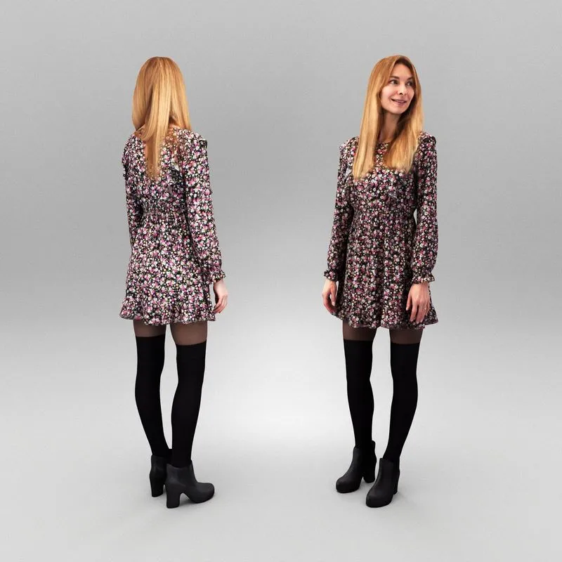 PBR Game 3D Models – Young woman in floral dress 330