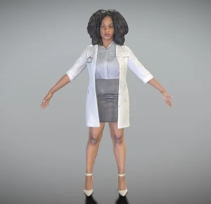 PBR Game 3D Models – Young Woman In Lab Gown In A Pose 288