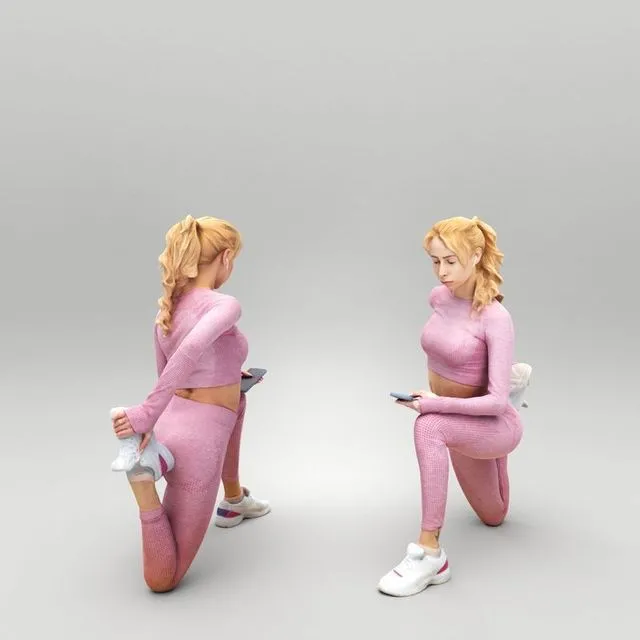 PBR Game 3D Models – Young woman in pink fitness outfit with smartphone 397