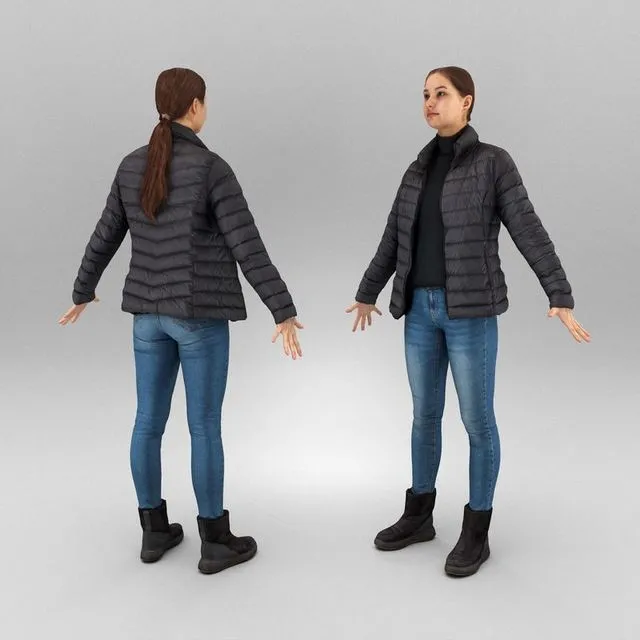 PBR Game 3D Models – Young woman in puffer jacket ready for animation 391