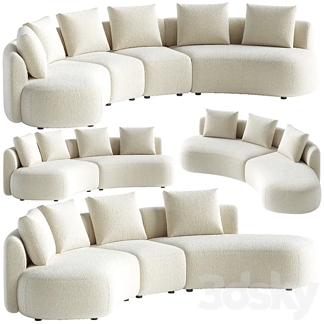 Pebble Boucle Curved Modular Sofa 3D Model