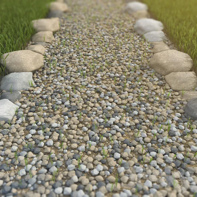Pebbles with blades of grass 3D Model