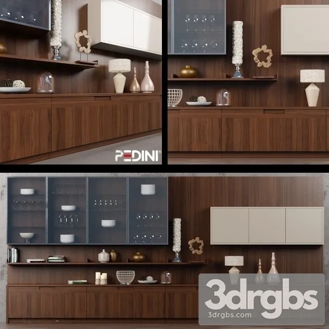 Pedini Wood Brown Kitchen 3D Model Download Pedini Wood Brown Kitchen 3D Model Download