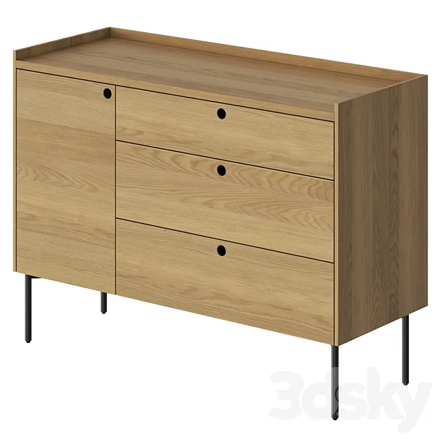 Peek 1 Door 3 Drawer Credenza 3D Model Peek 1 Door 3 Drawer Credenza 3D Model