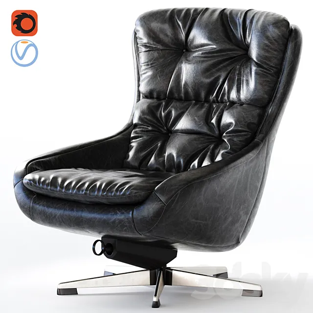 PEEM Finland_Black Leather Swivel Chair 3D Model