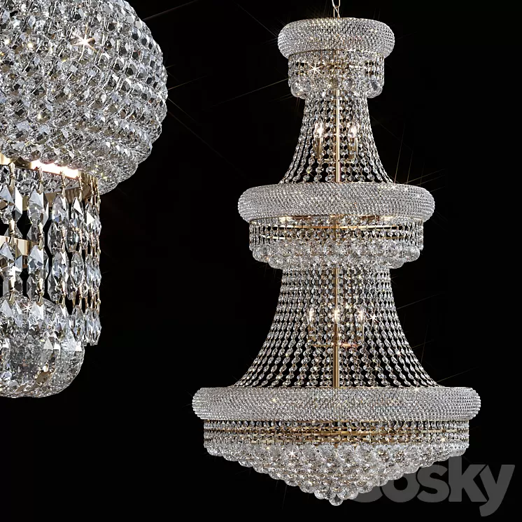 Pendant chandelier Elegant Lighting Primo Royal Cut 32 lamps 3D Model Free Download