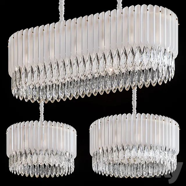 Pendant chandeliers Cascata Impennata by GLCrystal White 3D Model Pendant chandeliers Cascata Impennata by GLCrystal White 3D Model