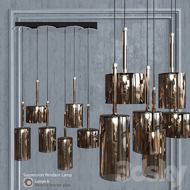 Pendant lamp AXO Light Spillray SP lamps 6 glass metallic bronze 3D Model