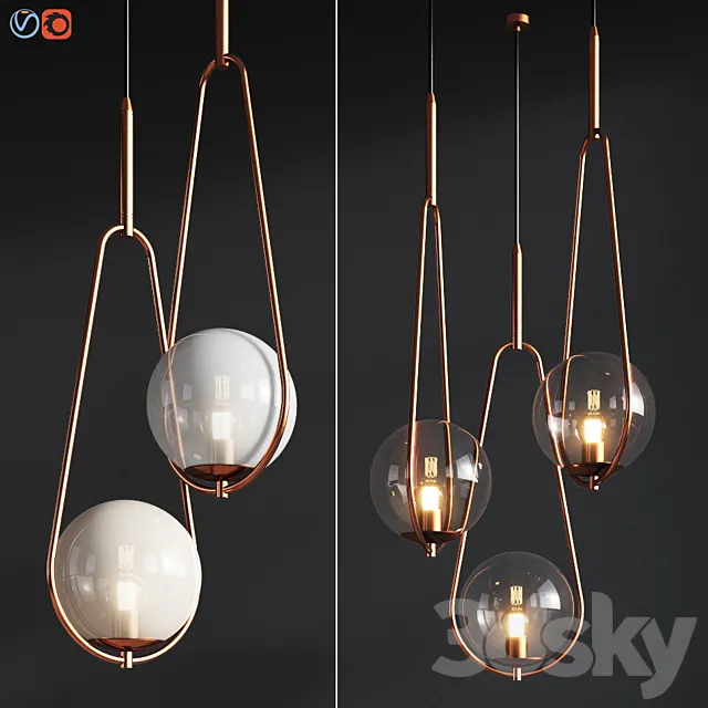Pendant Lamp Loop Brass Kare Design 3D Model