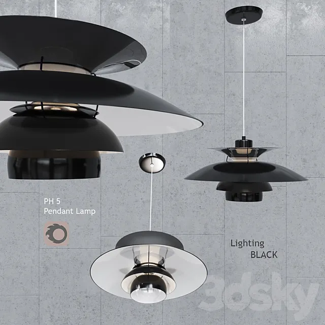 Pendant lamp Louis Poulsen PH5 Black Pendant Lamp 3DModel