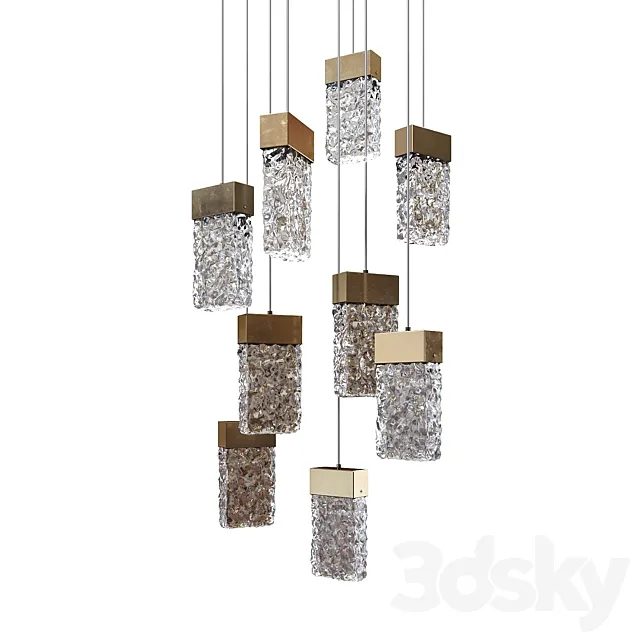 Pendant lamp with rectangular shades made of embossed glass Lampatron ARIMO 3D Model