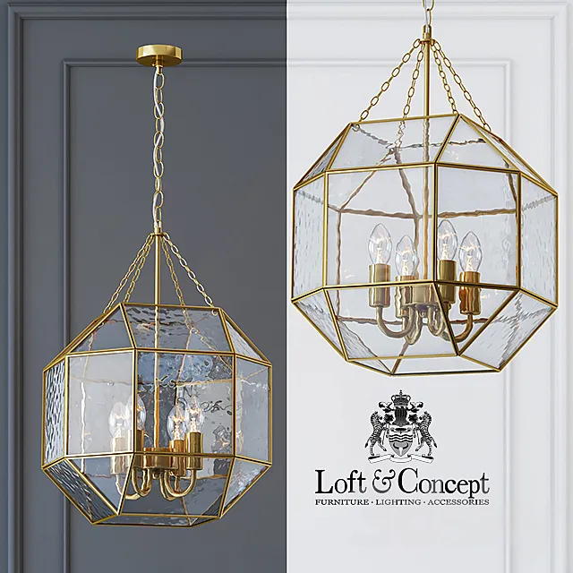Pendant Light Glass & Metal Cage Pendant Gold 4 3DModel