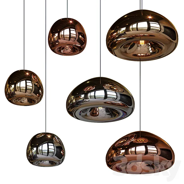 Pendant Lights Hollow Pendant Lamp big and little gold silver and copper 3D Model