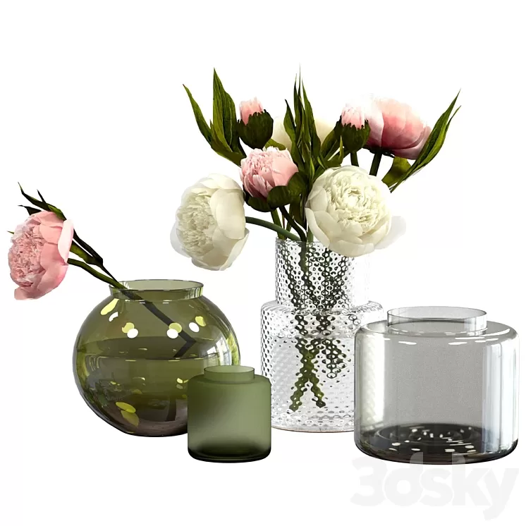 Peonies in IKEA vases 3D Model Free Download