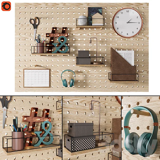 Perforated board organizer 2 3DModel